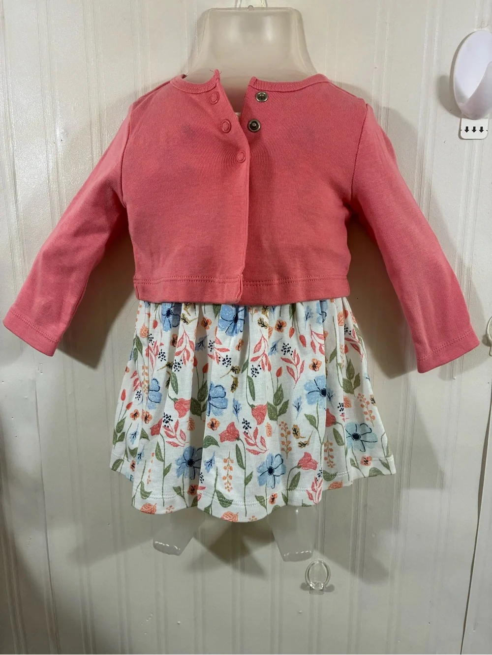 Carter's Coral Pink Cardigan with Floral Print Baby Dress